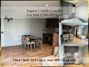 For SaleCondoBangna, Bearing, Lasalle : ❤ 𝐅𝐨𝐫 𝐫𝐞𝐧𝐭 ❤ Condo Aspen Condo Lasalle, 1 bedroom, fully furnished, 6th floor, 34.63 sq m. ✅ Opposite Sikarin Hospital, near department stores.