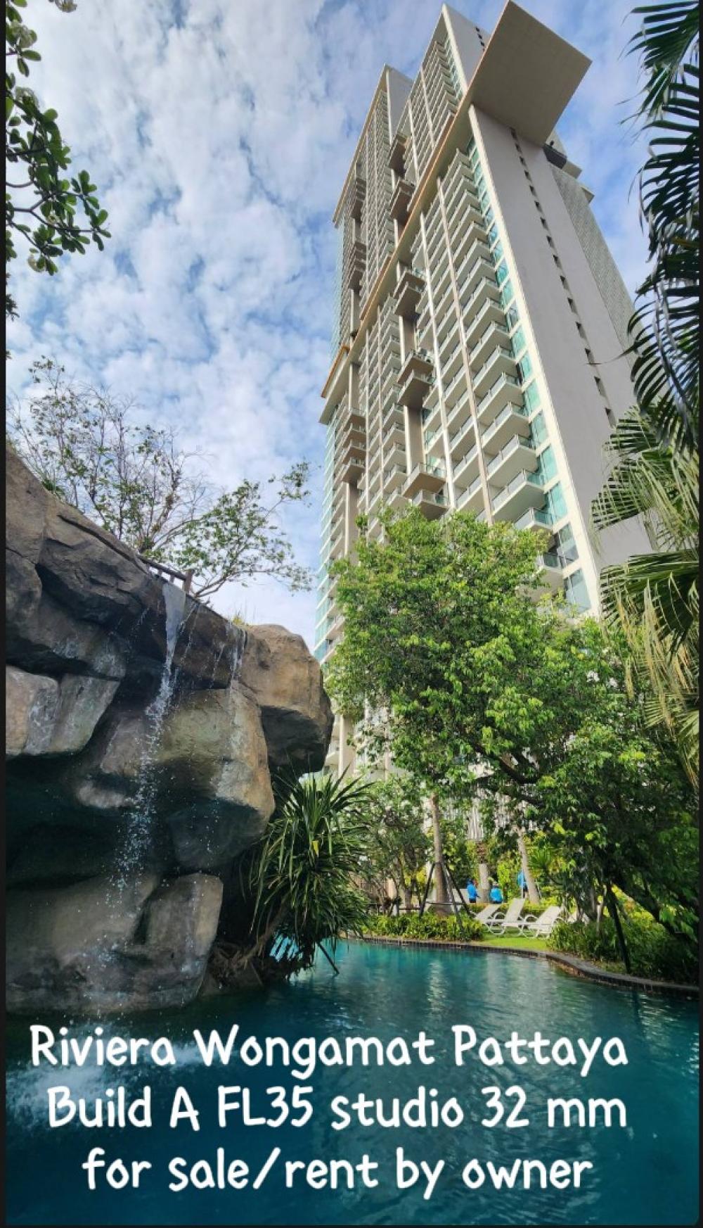 For SaleCondoPattaya, Bangsaen, Chonburi : New price adjustment, urgent sale, Riviera Wongamat, Building A, 35th floor, studio 31.9 sq m, sea + city view, beautiful room, new, not hot, owner is selling.