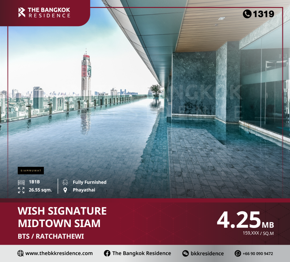 For SaleCondoRatchathewi,Phayathai : Wish Signature at Midtown Siam, prime location condo. Next to Siam Paragon ,near BTS Ratchathewi station