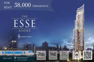 ให้เช่าคอนโดสุขุมวิท อโศก ทองหล่อ : เช่า The Esse Asoke 1 ห้องนอน ไซต์ใหญ่ ราคา 38,000 บาท/เดือน 🔥🔥🔥