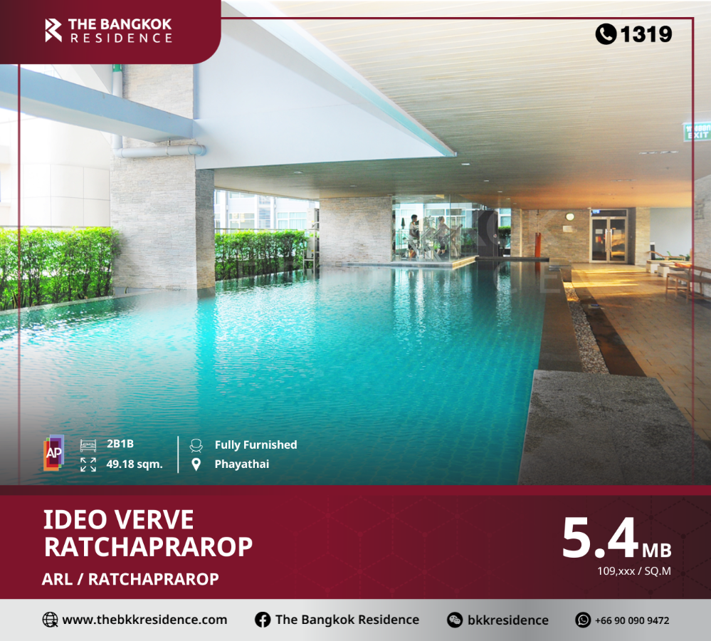 For SaleCondoRatchathewi,Phayathai : More special than ever, condo for rent in the heart of the city, Ideo Verve Ratchaprarop, near Airport Link Ratchaprarop, Ideo Verve Ratchaprarop, near ARL Ratchaprarop.