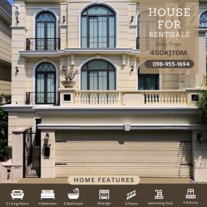 For RentHouseSukhumvit, Asoke, Thonglor : Queen02 for rent l selling a luxurious house, Ekkamai 22, beautiful Roman style mansion, fully decorated inside with a private swimming pool.