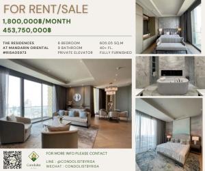 For SaleCondoWongwianyai, Charoennakor : Risa05973 Penthouse for sale, The Residence at Mandarin Oriental, 605.05 sq m, 40+ floor, 6 bedrooms, 9 bathrooms, 453.75 million baht only.