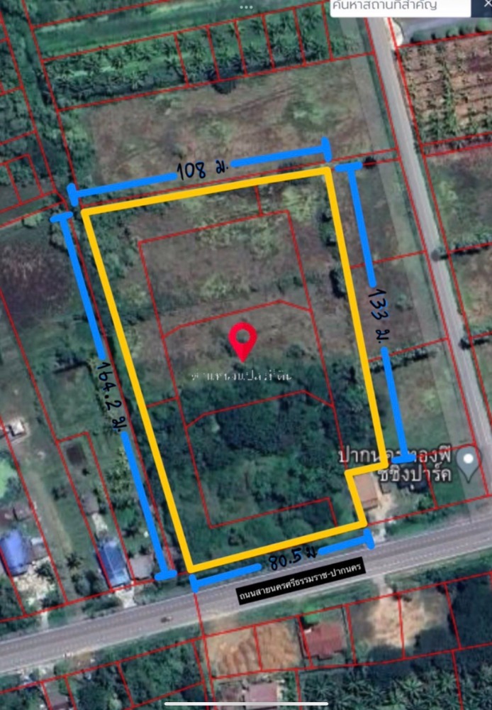 For SaleLandNakhon Si Thammarat : Cheap land for sale, good location, housing development zone, road frontage 80 meters wide, next to the main road.
