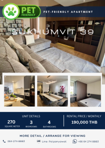 For RentCondoSukhumvit, Asoke, Thonglor : Pet-Friendly Luxury Apartment Phromphong Sukhumvit 39.