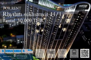 For RentCondoOnnut, Udomsuk : Rent Rhythm Sukhumvit 44/1, size 52 sq m, rent only 30,000 baht/month.