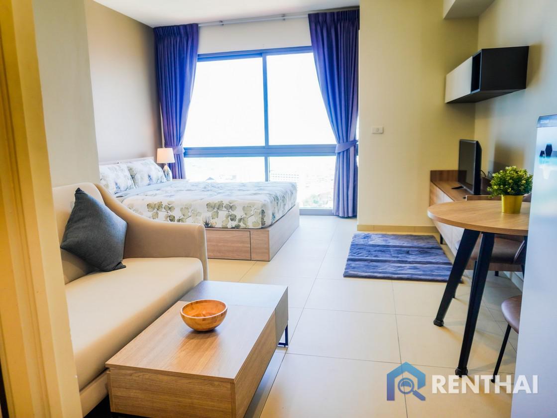 For RentCondoPattaya, Bangsaen, Chonburi : Unixx, beautiful room, eye-catching sea view, studio, 1 bathroom, complete with furniture