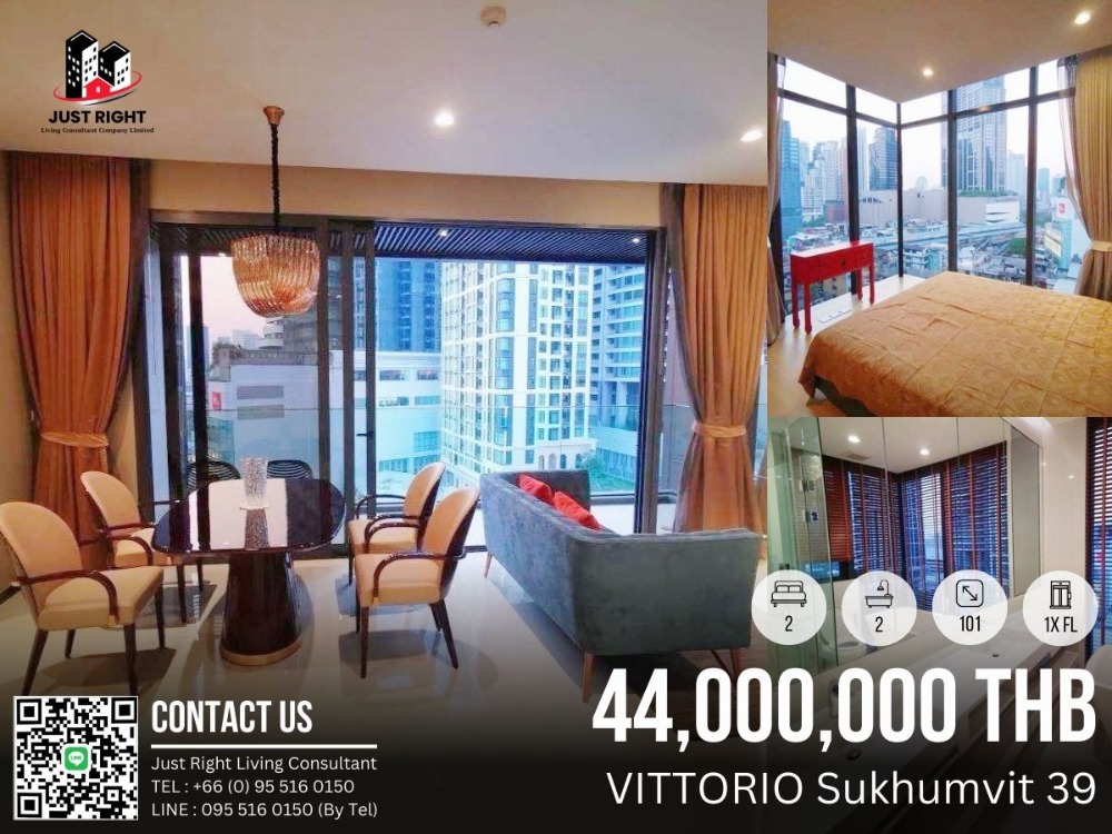 For SaleCondoSukhumvit, Asoke, Thonglor : For sell, VITTORIO Sukhumvit 39, 2 bedroom, 2 bathroom, size 101 sq.m, 1x Floor, Fully Furnished, 44 MB