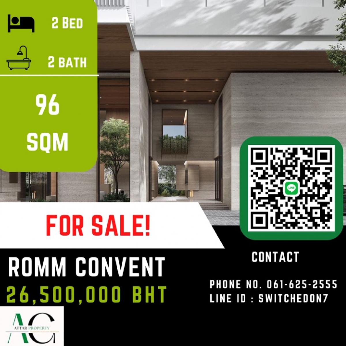 ขายคอนโดสีลม ศาลาแดง บางรัก : *Great offer* Romm Convent | 2 bed | 061-625-2555