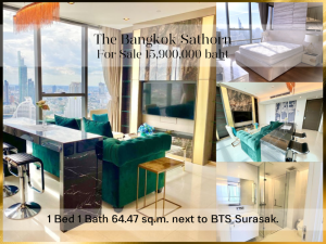 For SaleCondoSathorn, Narathiwat : ❤ 𝐅𝐨𝐫 𝗦𝗮𝗹𝗲 ❤ Condo 1 bedroom, fully furnished, 36th floor, The Bangkok Sathorn, 64.47 sq m. ✅ Next to BTS Surasak.