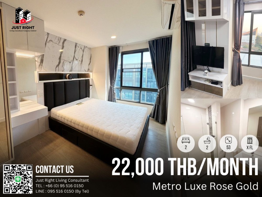 For RentCondoRatchadapisek, Huaikwang, Suttisan : For rent, Metro Luxe Rose Gold, 2 bedroom, 2 bathroom, size 53 sq.m, x Floor, A Tower Fully furnished, only 22,000/m, 1 year contract only.