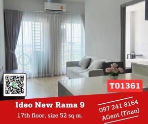 For RentCondoRama9, Petchburi, RCA : 🎯Ideo New Rama 9 🔥🔥 Spacious room, fully furnished, river view, ready to move in. I like coming to talk at work (T01361)