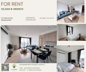 For RentCondoRatchathewi,Phayathai : Risa04596 Condo for rent, XT Phayathai, 84 square meters, floors 30-36, 2 bedrooms, 2 bathrooms, 53,000 baht.