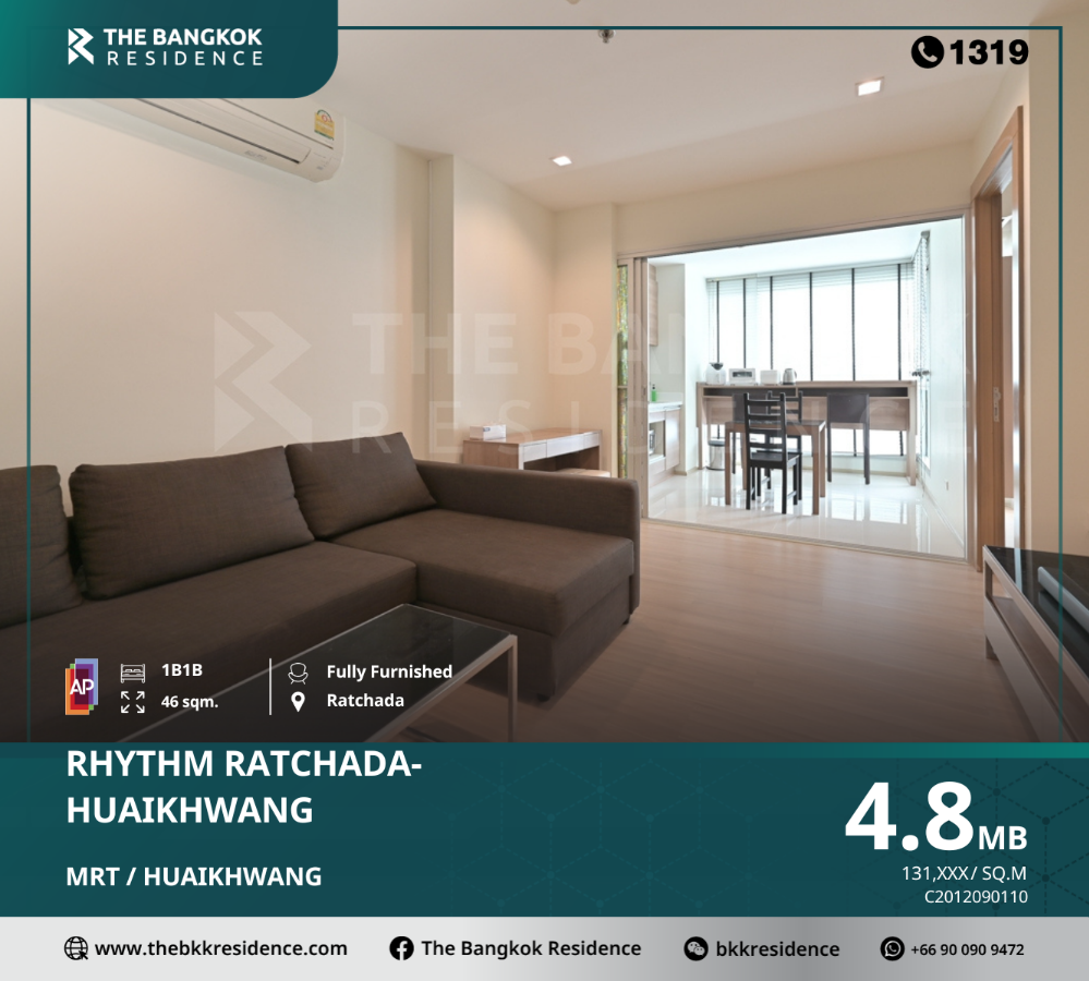 For SaleCondoRatchadapisek, Huaikwang, Suttisan : Designed for residents to live a perfect life, RHYTHM Ratchada-Huai Khwang, near Huai Khwang MRT.