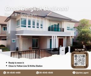 For RentHousePattanakan, Srinakarin : A 4BR/4BA detached house at  Grand Bangkok Boulevard Rama 9 - Srinakarin Village close to Yellow Line Si Kritha Station for rent.