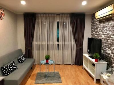 For RentCondoRatchadapisek, Huaikwang, Suttisan : # Condo for rent, Lumpini Ville Cultural Center - 2 bedrooms, 2 bathrooms, 1 kitchen, 7th floor, area 62.5 sq.m., rent 20,000 baht, fully furnished.