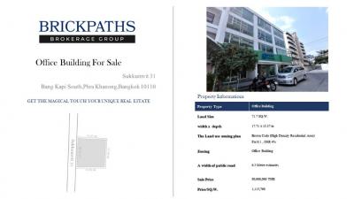 For SaleOfficeSukhumvit, Asoke, Thonglor : Sell an office building on 71.7 Sq. Wah BTS Phrom Phong