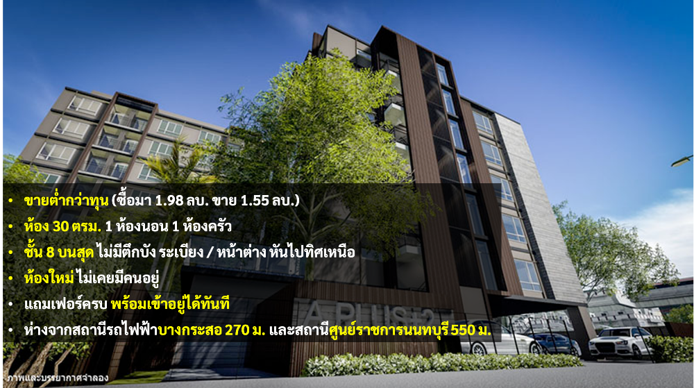 ขายคอนโดรัตนาธิเบศร์ สนามบินน้ำ พระนั่งเกล้า : ขายสุดถูกกกก A Plus 2 Condo 1.39 ลบ. (30 ตรม.)