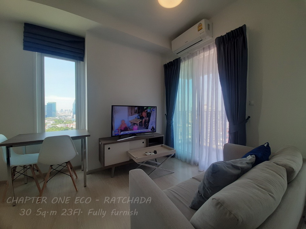 For RentCondoRatchadapisek, Huaikwang, Suttisan : #Condo for Rent Chapter One Eco Ratchada-Huaykwang [Condo For Rent Chapter One Eco Ratchada-Huaykwang] - 1 bedroom, 1 bathroom - 23rd floor, area 30 sq.m., rent 12,000 baht/month, furniture is included. wain