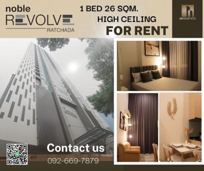 For RentCondoRatchadapisek, Huaikwang, Suttisan : Very cheap rent: NOBLE REVOLVE Ratchada I, 1 bedroom, 26 sq m, beautifully decorated, ceiling height 4.2 meters - 16,000 baht.