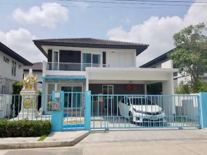 For RentHouseMin Buri, Romklao : POJ 277 2 storey detached house for rent, Manthana Village (Srinakarin-Romklao), house area 51 sq.wa, usable area 141 sq m, very new condition house with 3 bedrooms, 3 bathrooms, 2 parking spaces.