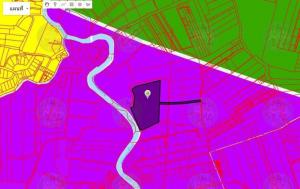 For SaleLandSamut Prakan,Samrong : Land for sale, dark purple area, size 46-3-89.3 rai, public road 14 meters wide.