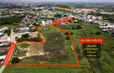 For SaleLandPhitsanulok : Land for sale, Muang Phitsanulok District (Enter the alley opposite the Central Plaza) 10-2-35.9 rai # width on two sides of the road, length 62 m. and 70 m. Road size, width 6 m.