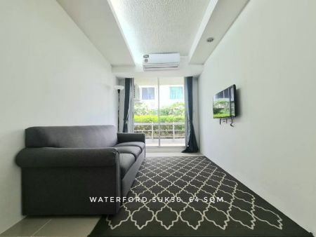 For RentCondoOnnut, Udomsuk : For Rent! Newly renovated 2 bedrooms, long balcony with garden at Waterford Sukhumvit 50 close to BTS On-Nut