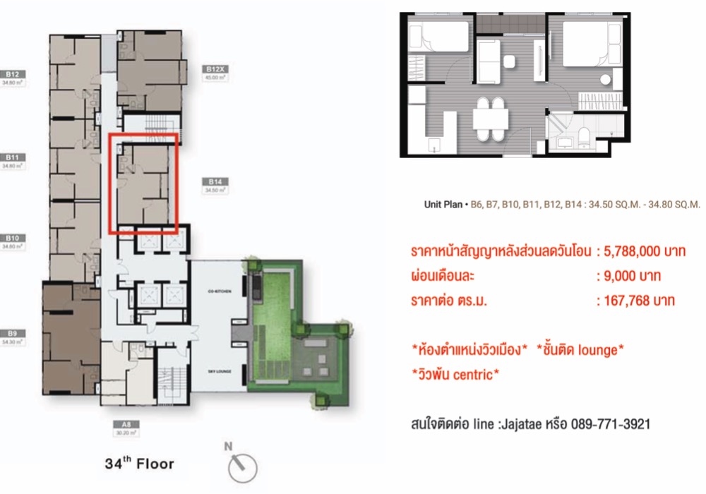 Sale DownCondoAri,Anusaowaree : Sale down payment NUE Evo Ari, room 34.5, floor 34 (sky lounge floor, sold out the whole floor), pearl building view, out of the centric condo