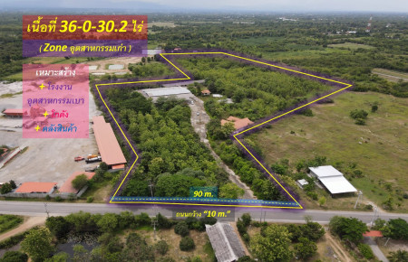 For SaleLandLamphun : Selling very cheap! Land, Nakhon Chedi Subdistrict, Lamphun Province (Old Industrial Zone) 36-0-30.2 rai, width 90 m., road 10 m. ## suitable for building a light industrial factory