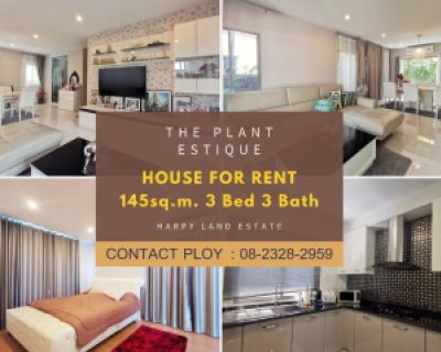 For RentHousePattanakan, Srinakarin : House for Rent!! The Plant Estique Pattanakarn 38, Single House, Modern Style, Area 145 sq.m., Only 48,000-Baht/Month, 3 Bedrooms, 3 Bathrooms, and A Large Common Area. In the Pruksa Project, Contact Ploy 082-328-2959
