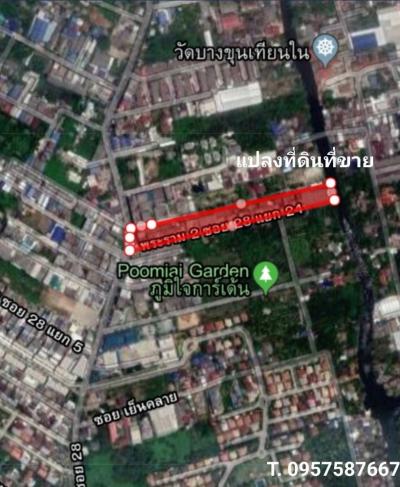 For SaleLandEakachai, Bang Bon : Land for sale, Rama 2, Soi 28, Intersection 24, near Suan Phoomjai Garden, area 8-0-72.5 rai (a plot for sale), with a commercial building, selling for a total of 229 million baht*