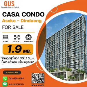 For SaleCondoRama9, Petchburi, RCA : Urgent Sale **Casa Condo Asoke - Dindaeng**Fully Furnished Stu 27 Sq.m @ 1.9 MB
