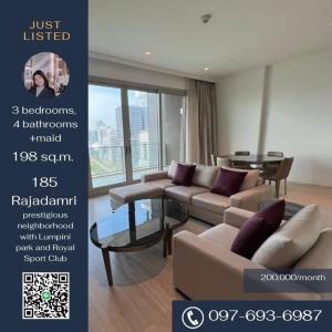 For RentCondoWitthayu, Chidlom, Langsuan, Ploenchit : 🔵185 Rajadamri for rent, 3 bed 4 bath with RBPC and lumphini park view 🔵viewing 097-693-6987