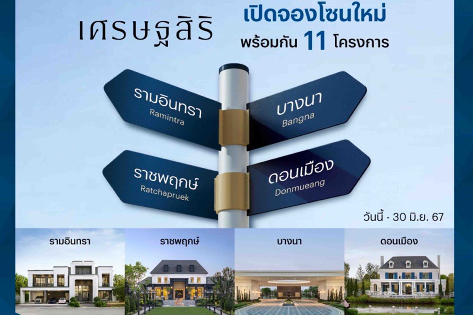แสนสิริ ต่อยอดความสำเร็จแบรนด์ “เศรษฐสิริ” เปิดจองเฟสใหม่ 4 ทำเลฮอต “ราชพฤกษ์ | รามอินทรา | บางนา | ดอนเมือง”