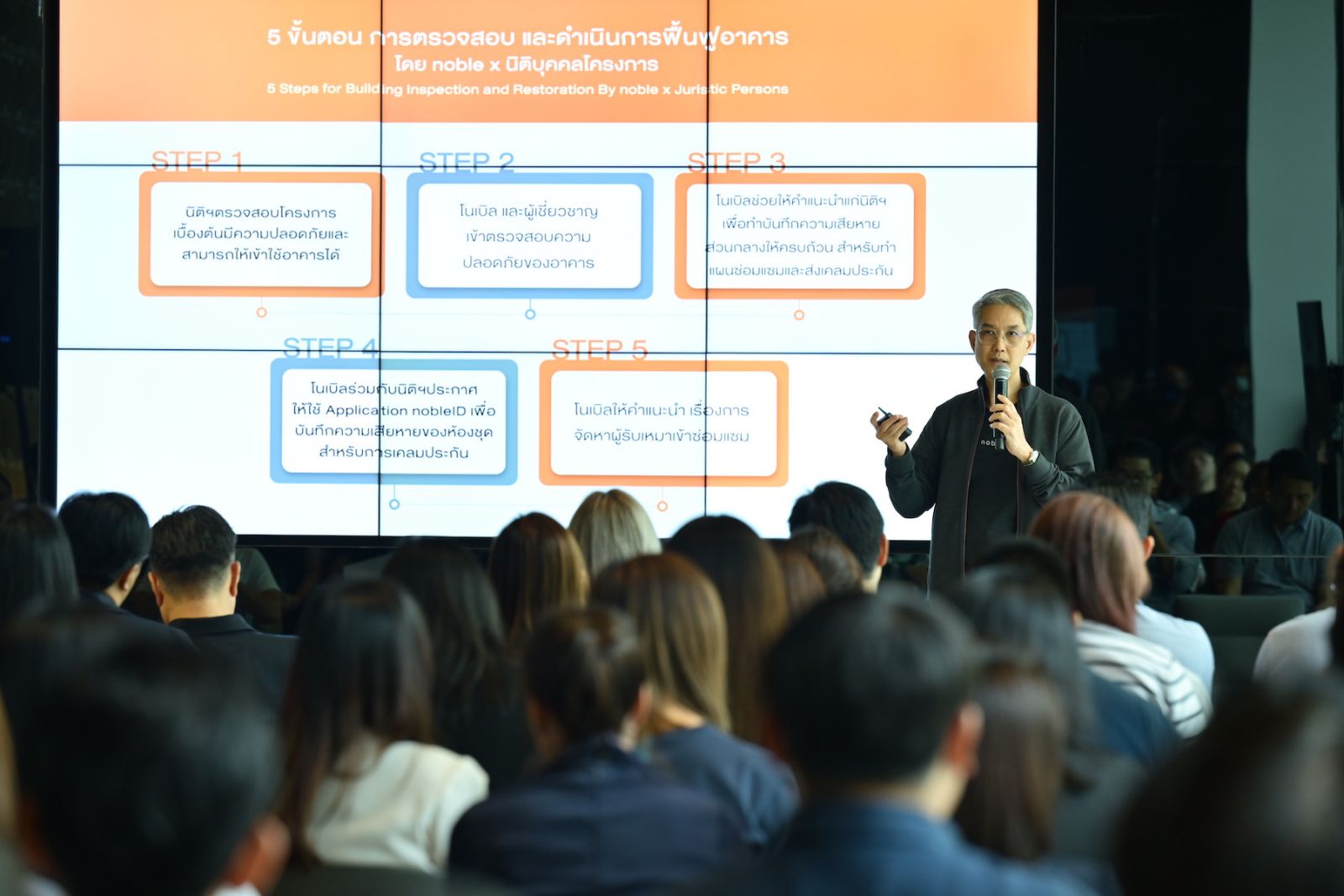 โนเบิลฯ ระดมทีมผู้บริหาร นิติบุคคล ผู้รับเหมา เปิด Roadmap มาตรการตรวจสอบ-ฟื้นฟูโครงการหลังแผ่นดินไหว พร้อมเปิดแอป “𝗻𝗼𝗯𝗹𝗲 𝗜𝗗” ให้ลูกบ้านแจ้งความเสียหายเพื่อเคลมประกัน