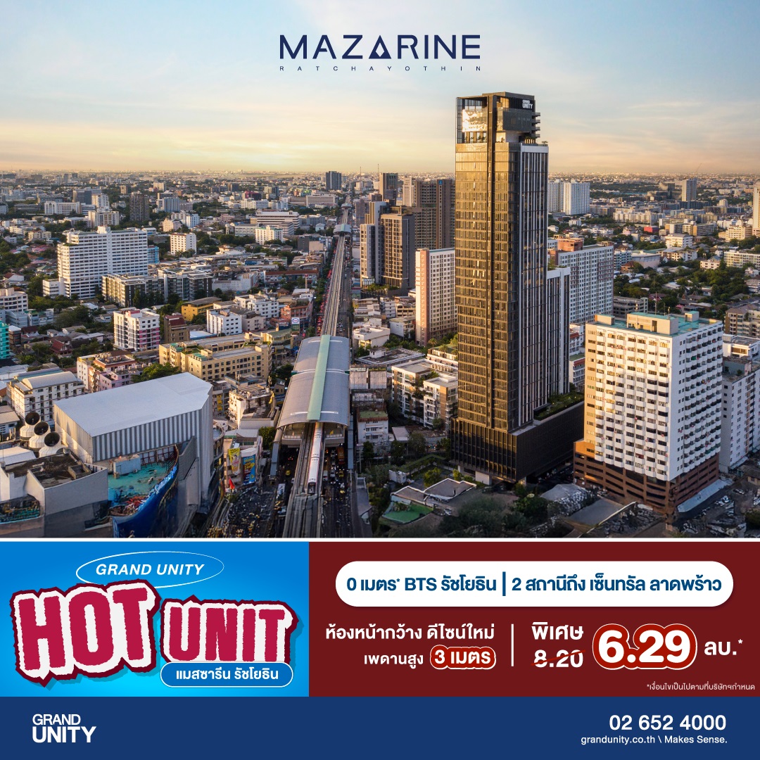 แกรนด์ ยูนิตี้ จัดโปรฯ ส่งท้ายปี “GRAND UNITY HOT UNIT ยูนิตราคาพิเศษ” เริ่มเพียง 1.69 ล้านบาท* พร้อมรับ APPLE Gadgets ทุกยูนิต*