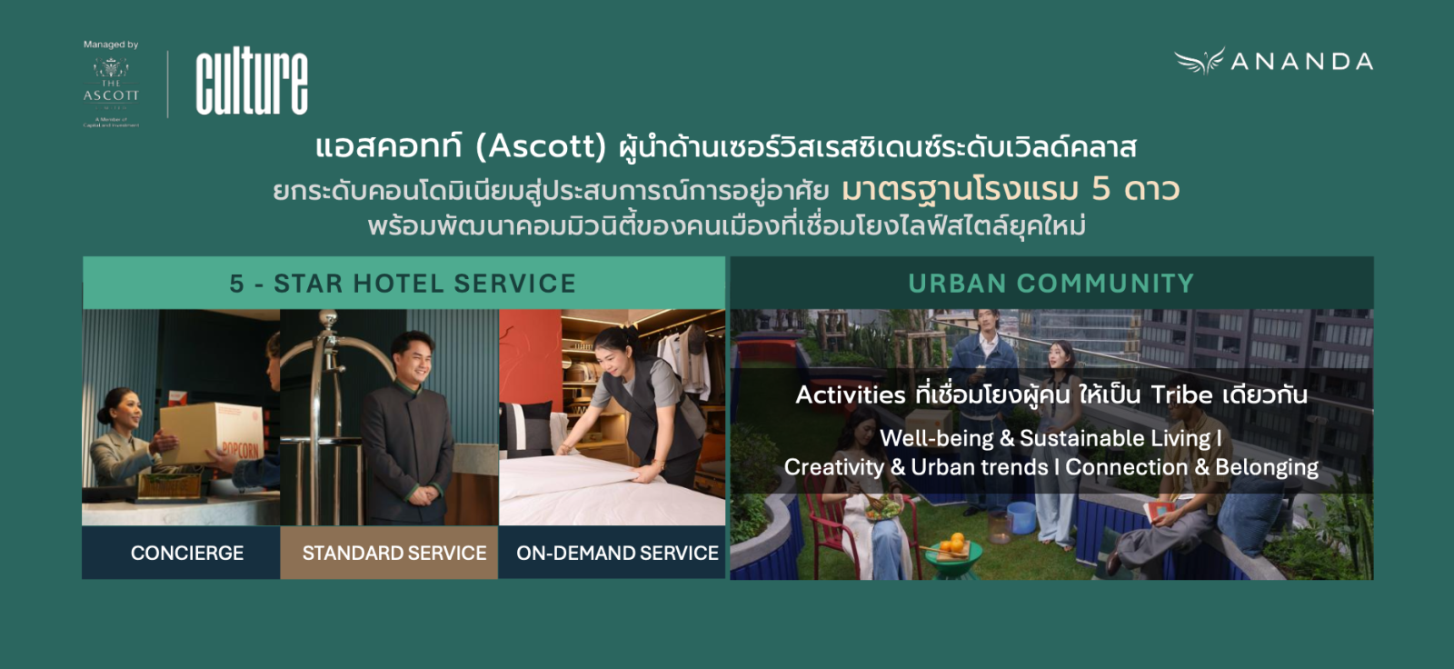  อนันดาฯ ชูแบรนด์ “คัลเจอร์” ผนึกกำลังพันธมิตรระดับโลก ดิ แอสคอทท์ ลิมิเต็ด ยกระดับคอนโดมิเนียมสู่ประสบการณ์การอยู่อาศัยมาตรฐานโรงแรม 5 ดาว พร้อมพัฒนาคอมมิวนิตี้ของคนเมืองที่เชื่อมโยงไลฟ์สไตล์ยุคใหม่