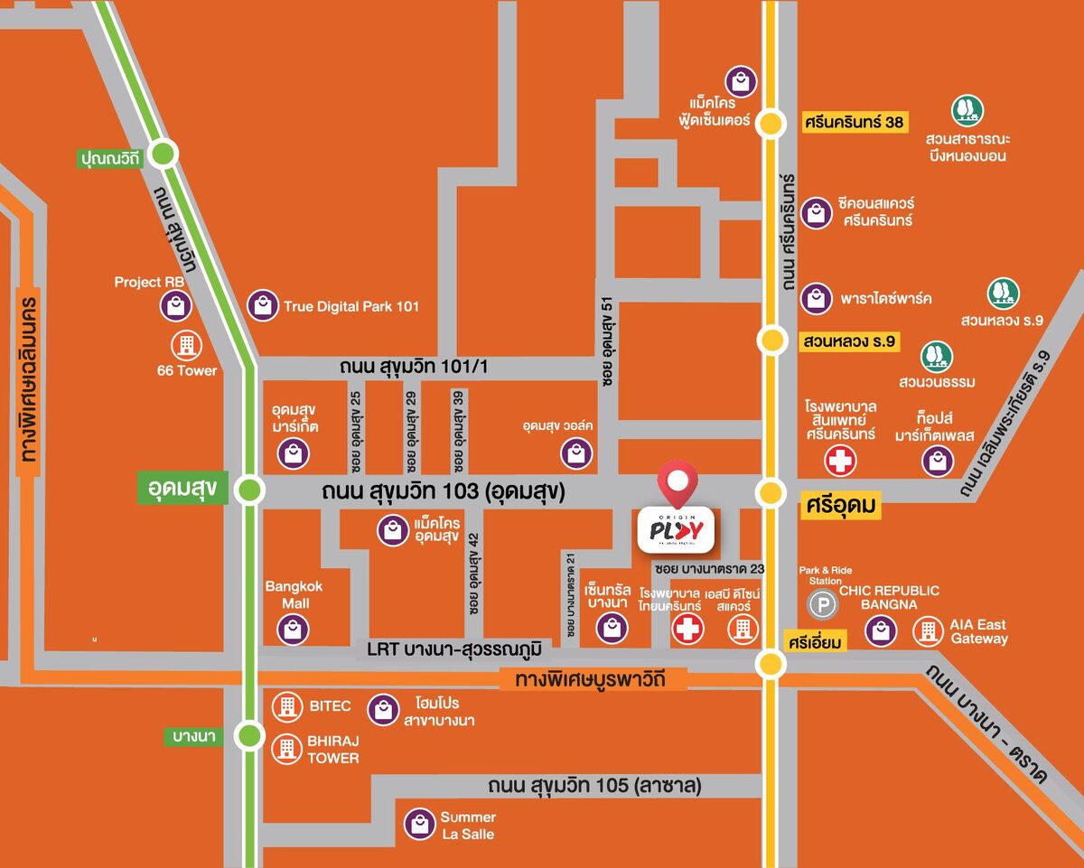 แผนที่โครงการคอนโด ออริจิ้น เพลย์ ศรีอุดม สเตชั่น (Origin Play Sri Udom Station)