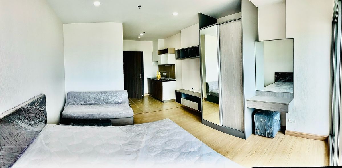 For RentCondoSamut Prakan,Samrong : ✨New condo next to the train, near the expressway, Studio room 30 sq m., 29th floor, good feng shui, south view, beautiful Chao Phraya River view, cool breeze