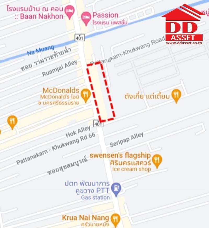 For SaleLandNakhon Si Thammarat : Beautiful plot of land for sale, next to Phatthanakan Khu Kwang Road, Mueang District, Nakhon Si Thammarat Province. In the heart of the business district, near Muang Thong, opposite McDonald's