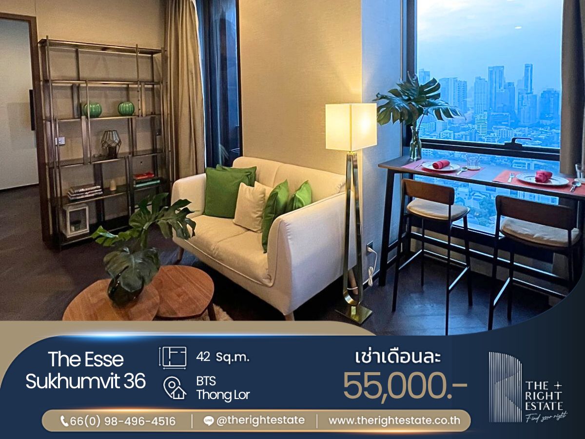 ให้เช่าคอนโดสุขุมวิท อโศก ทองหล่อ : 🌿 The Esse Sukhumvit 36 🌿 ห้องแต่งสวย เฟอร์ครบ 🛏 1 ห้องนอน 42 Sqm Next to BTS Thong Lo