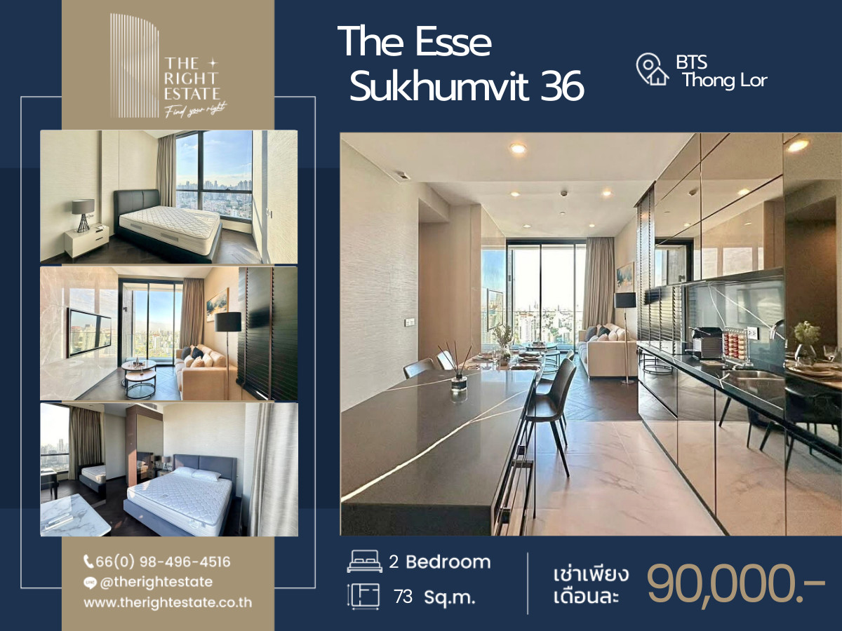 For RentCondoSukhumvit, Asoke, Thonglor : 🌿The Esse Sukhumvit 36🌿 Luxuly Style, Full decoration 🛏 2 Bed 2 Bath 73 sq.m, price negotiable!!! - Next to BTS Thong Lor
