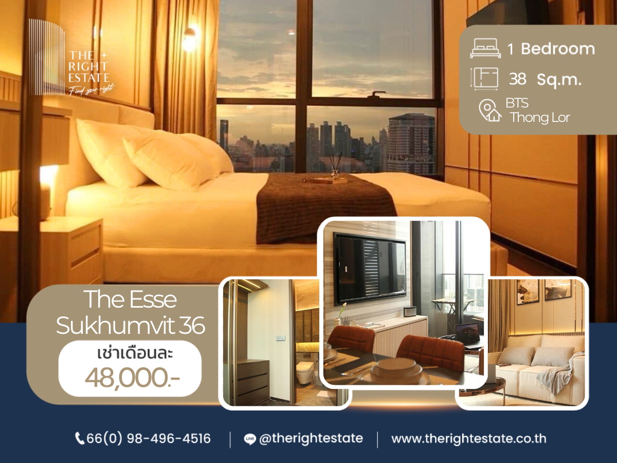 For RentCondoSukhumvit, Asoke, Thonglor : 🌿The Esse Sukhumvit 36🌿 Modern style 🛏 1 Bed 38.50 sq.m, price negotiable!!! - Next to BTS Thong Lor
