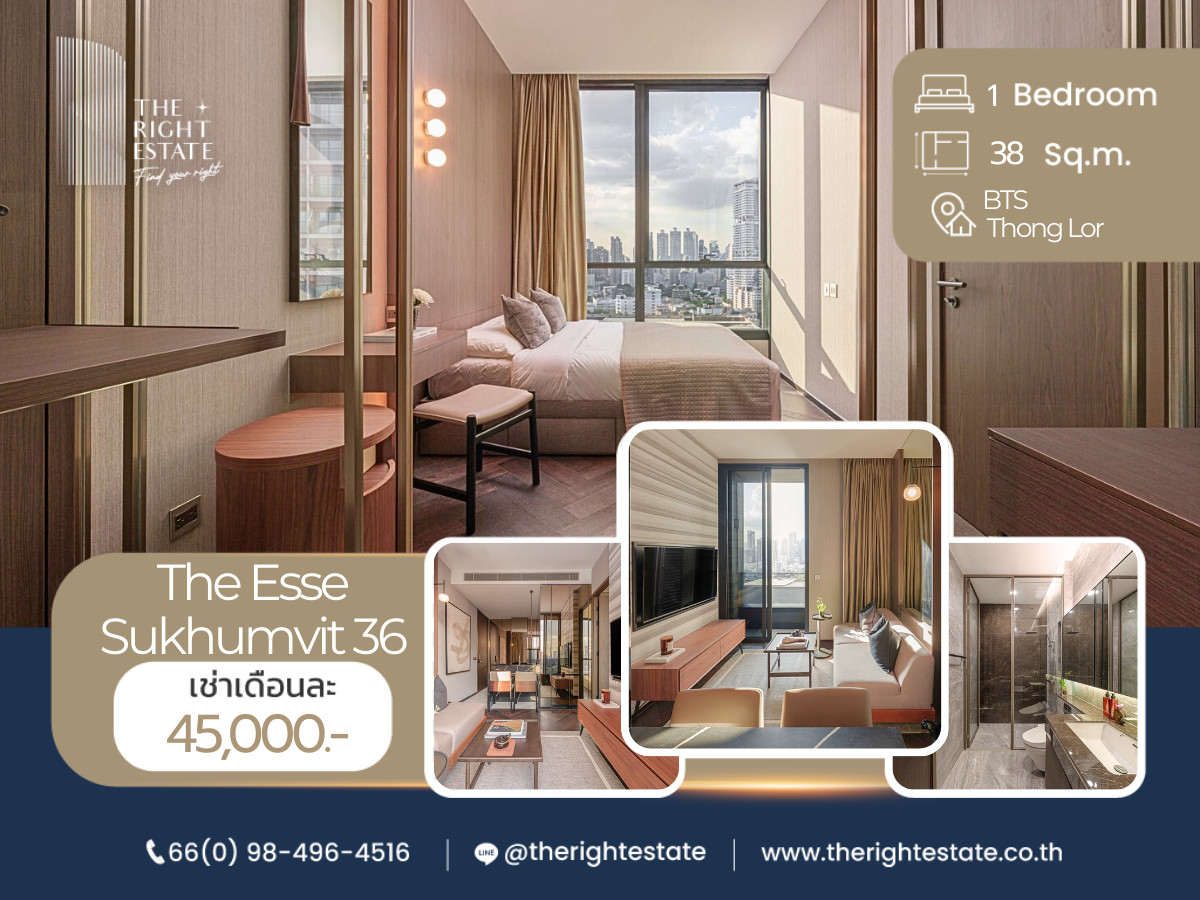 For RentCondoSukhumvit, Asoke, Thonglor : 🌿The Esse Sukhumvit 36🌿 Luxuly Style, Full decoration 🛏 1 Bed 1 Bath 38 sq.m, price negotiable!!! - Next to BTS Thong Lor