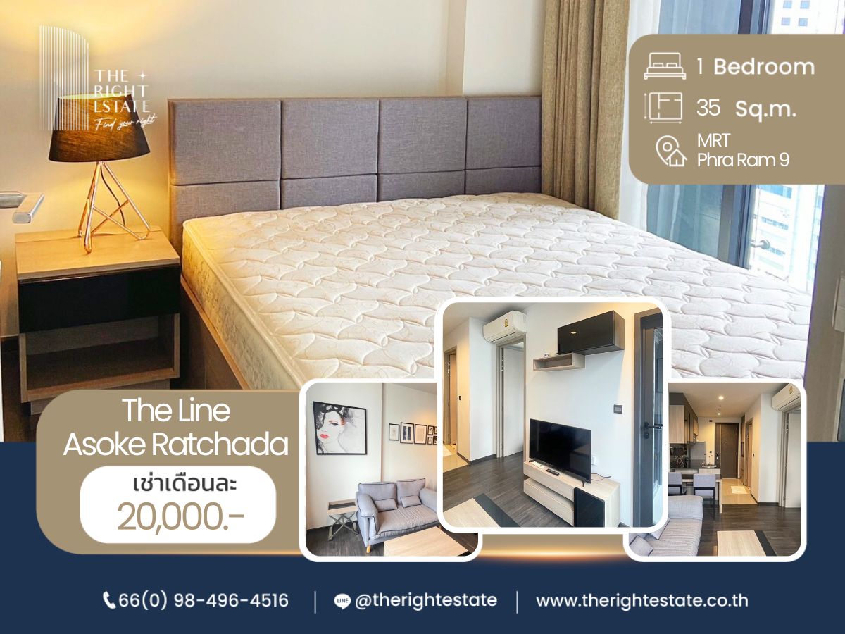 For RentCondoRama9, Petchburi, RCA : 🌿The Line Asoke - Ratchada🌿 Nice room - 1 Bed 35 sq.m. Price negotiable!!! - close to MRT Phra Ram 9