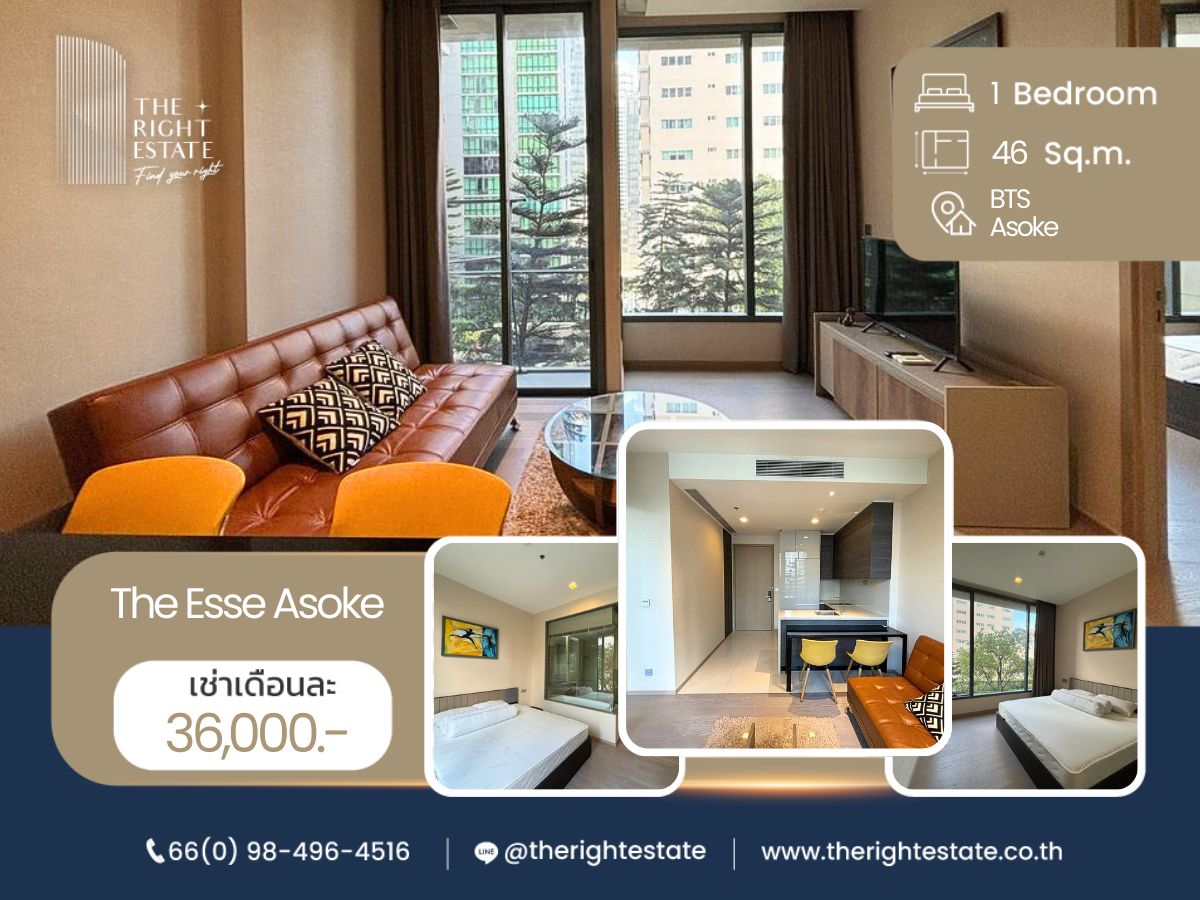 ให้เช่าคอนโดสุขุมวิท อโศก ทองหล่อ : 🌿 The Esse Asoke 🌿 ห้องสวย ตกแต่งน่าอยู่ 🛏 1 ห้องนอน 46 sq.m, Price negotiable!!! - Close to BTS Asoke