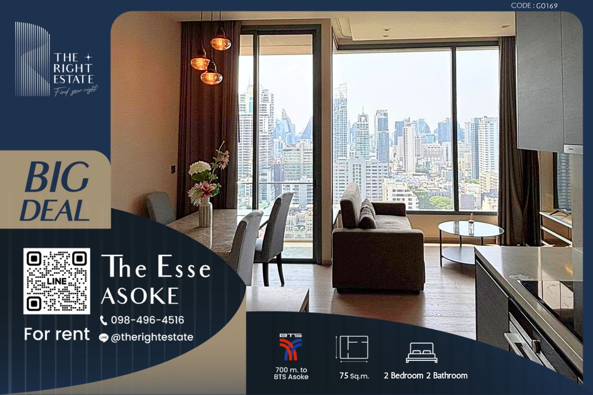 For RentCondoSukhumvit, Asoke, Thonglor : 🌿The Esse Asoke🌿 Nice room beautiful decoration 🛏 2 Bed 2 Bath 75 sq.m, Price negotiable!!! - Close to BTS Asoke