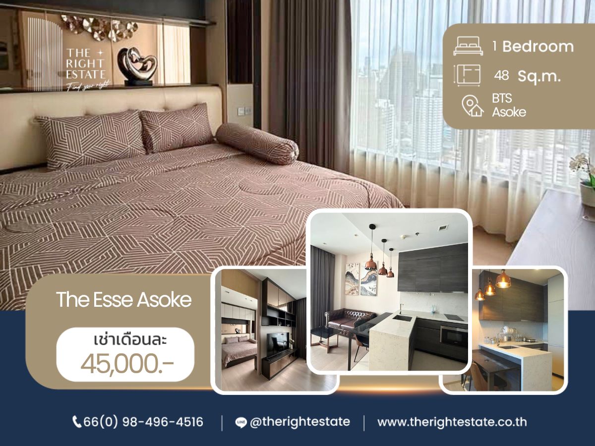 ให้เช่าคอนโดสุขุมวิท อโศก ทองหล่อ : 🌿The Esse Asoke🌿 ห้องเฟอร์ครบ ตกแต่งสวย 🛏 1 Bed 1 Bath 48 ตร.ม. Price negotiable!!! - Close to BTS Asoke