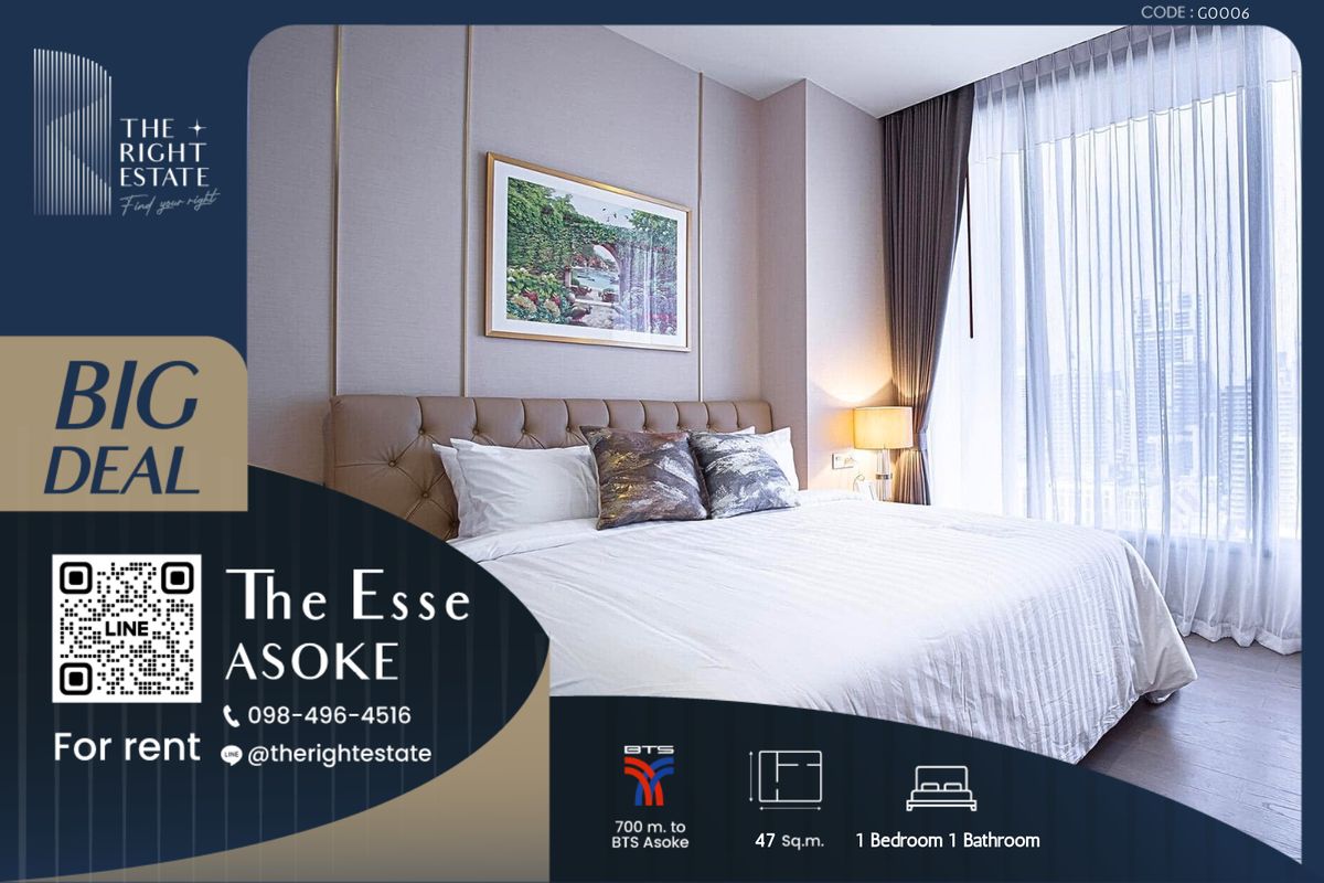 ให้เช่าคอนโดสุขุมวิท อโศก ทองหล่อ : 🌿The Esse Asoke🌿 ห้องกว้าง เฟอร์ครบ 🛏 1 Bed 1 Bath 47.60 ตร.ม. Price negotiable!!! - Close to BTS Asoke